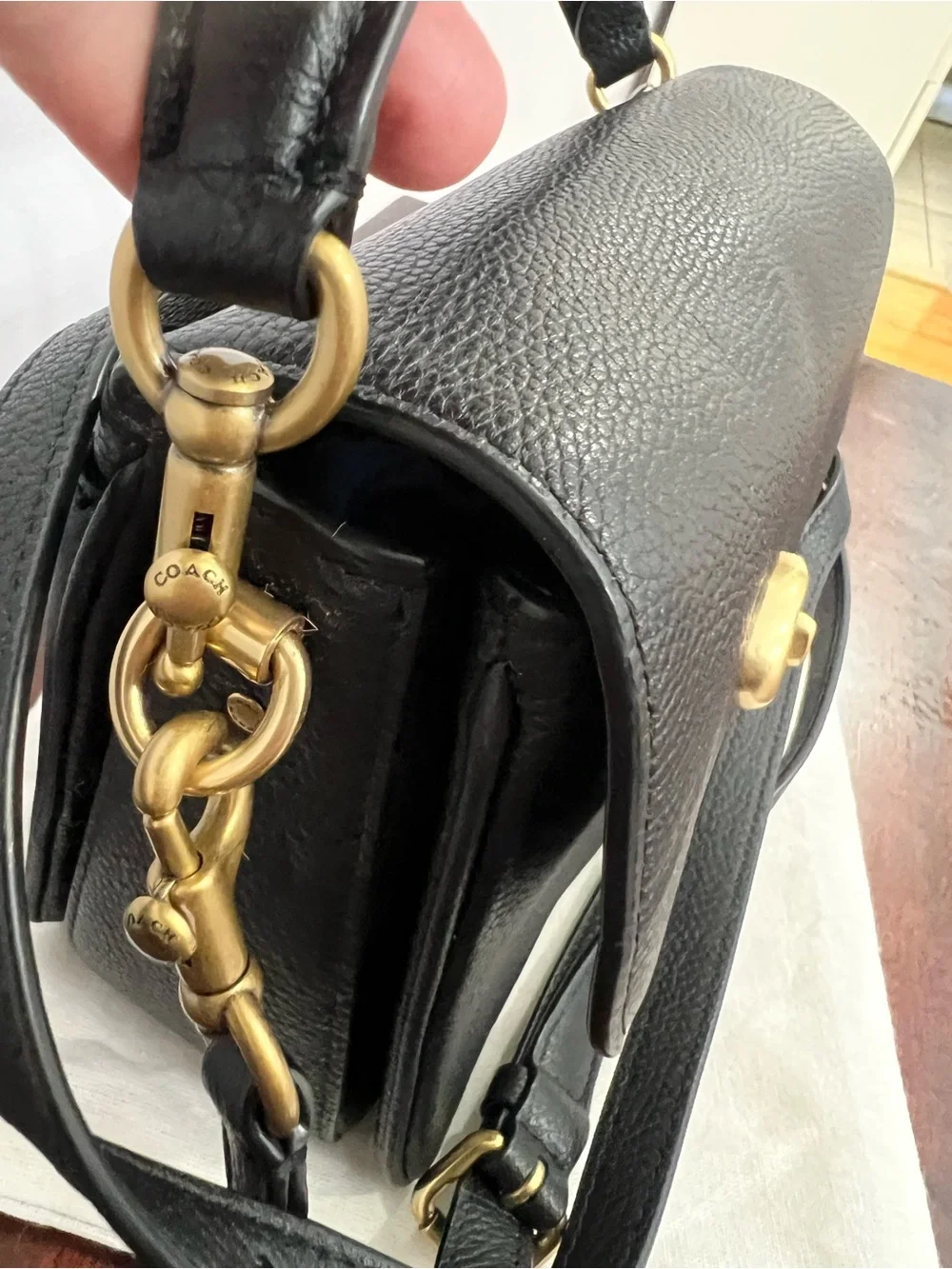 Coach Black Pebbled Leather Top-Handle Satchel with Gold Hardware